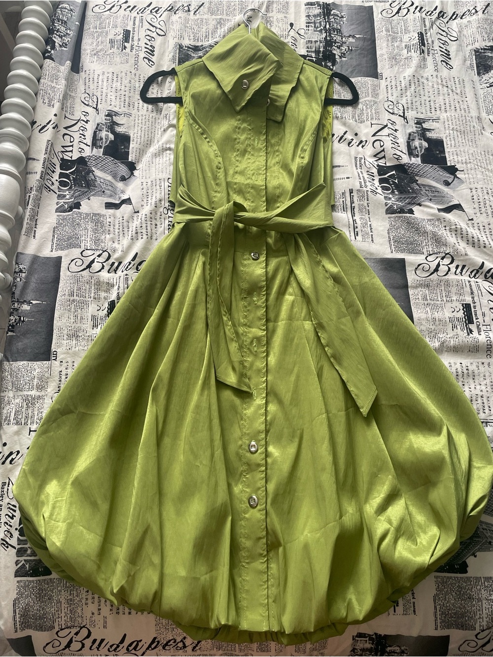 Frank Lyman Design Lime Green Sleeveless Button Front Bubble Dress